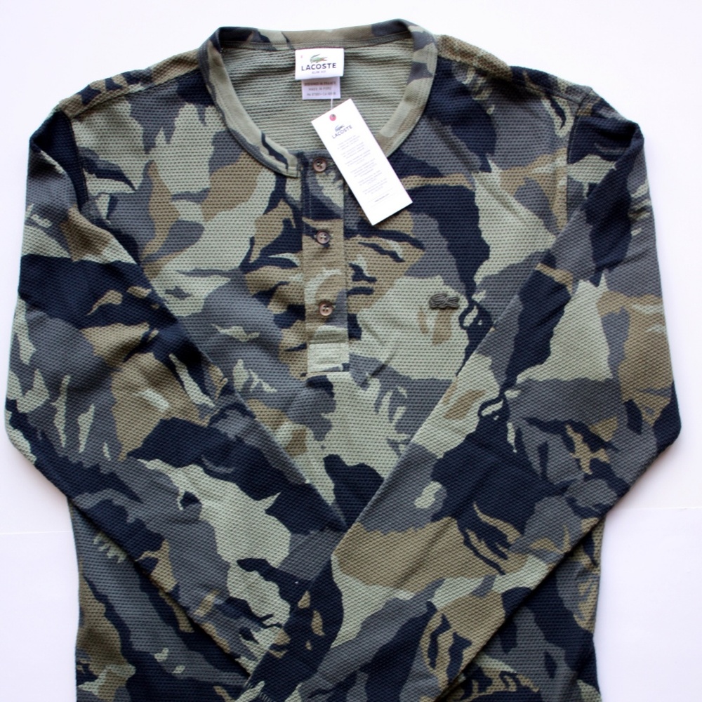 Lacoste Green Camo shirt Slim Fit Men's NEW